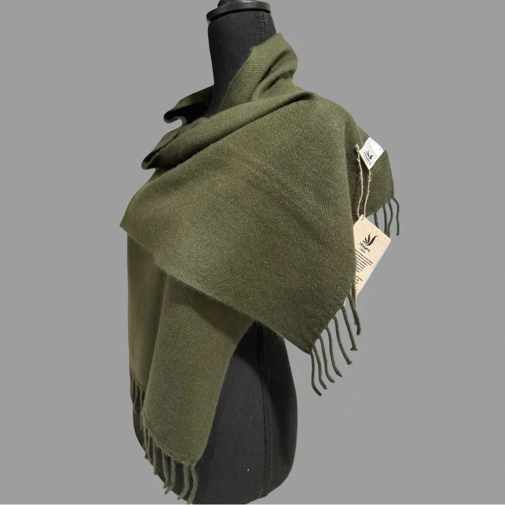 100% Pure 4-Ply Chyangra Pashmina Cashmere Scarf Handmade Nepal COA NWT -OLIVE